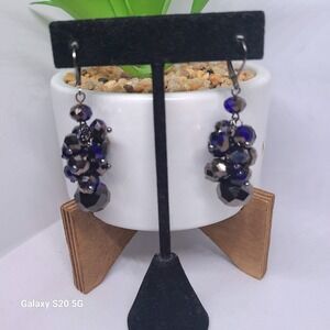 Beaded Dangle Earrings -‎ Blue & Gray Faceted Beads - Women's Fashion Jewelry